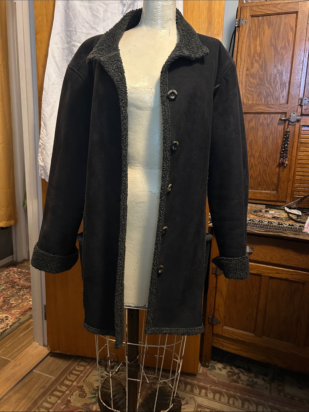 Classic Black Teddy Jacket with Shearling Trim
